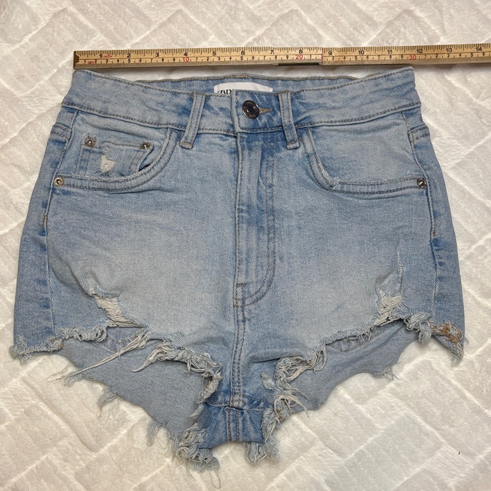 Zara Light Blue Distressed Jean Shorts